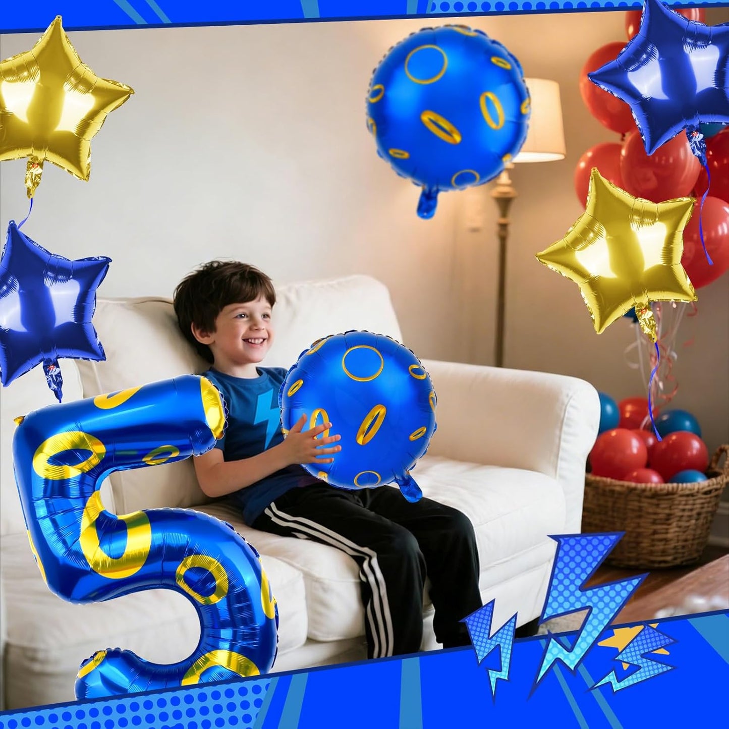 Regine Switzerland Number 5 Balloon - 40 Inch Blue & Gold Foil Helium Balloon for 5th Birthday Party Decorations