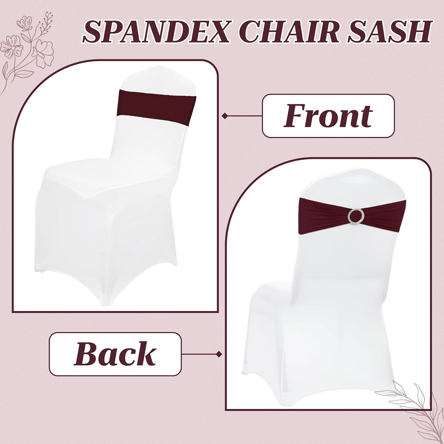 MDS Premium Spandex Chair Sashes - Universal Stretch Covers with Buckle Slider | Pack of 50 - Burgundy