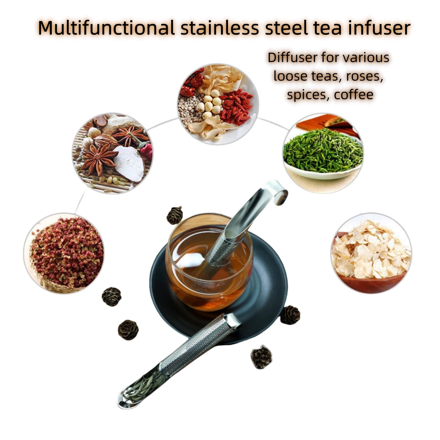 Tea Infusers For Loose Leaf Tea - Stainless Steel Office, Home & Travel - Set of 3 - Includes Strainers, Cleaning Brush