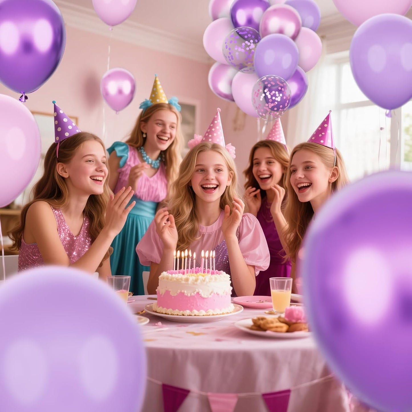 KAWKALSH 68pcs Metallic Pink & Purple Balloons - 12 Inch Confetti Latex for Girls' Birthday & Baby Shower Decor