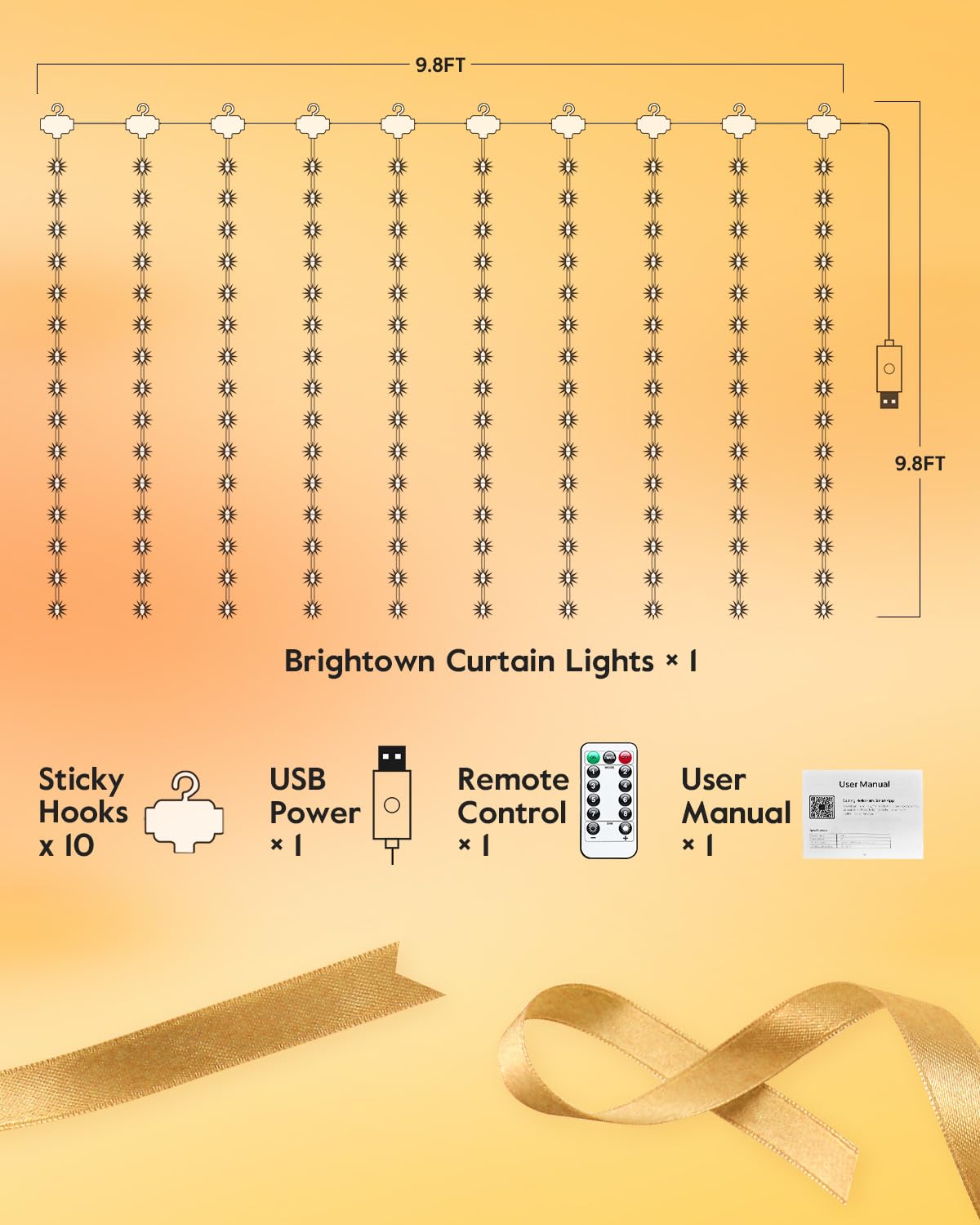 Smart Curtain Lights, USB Plug in, 9.8ft 300 LED Window Smart String Light with APP and Remote, 8 Modes, Waterproof Fairy Lights for Bedroom, Indoor, Weddings, Party, Christmas Ramadan Decorations