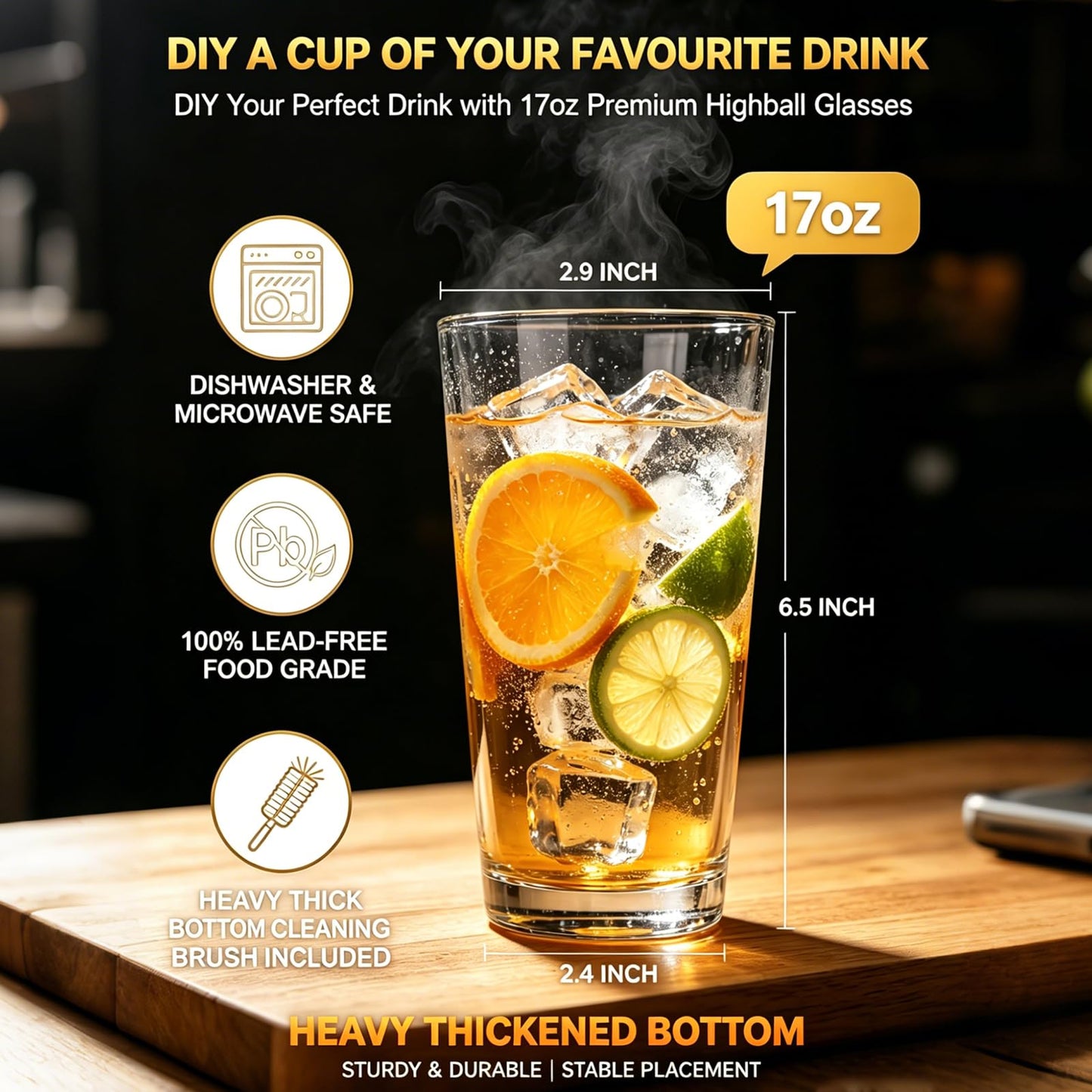 QAPPDA Glass Cups 17 oz, Clear Drinking Tumblers For Home,Highball Glass Drinking Glasses For Beverages,Cocktail Glass,Large Water Cups Drinking Cups Juice Glass Beer Cups 12 Pack KTY1804…