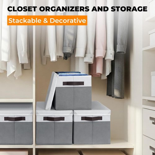 Extra Large Storage Baskets - 33 QT Decorative Organizers with Lids | 4 Pack for Living Room & Closet - 16x12 in