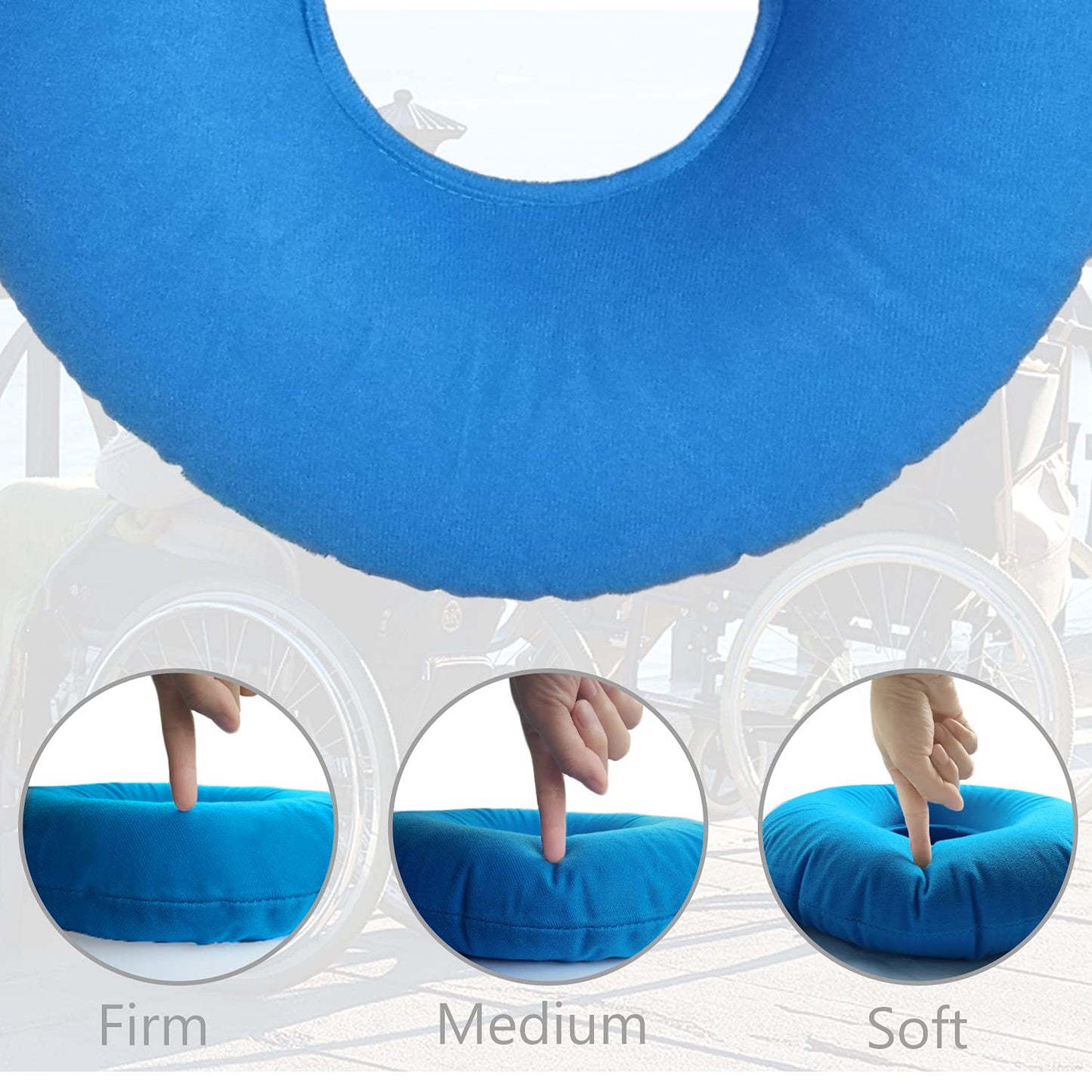 Shineyid Donut Pillow, Inflatable Donut Cushion for Tailbone Pain,Hemorrhoid Seat Cushion (15" Light Blue, Air Pump Included)