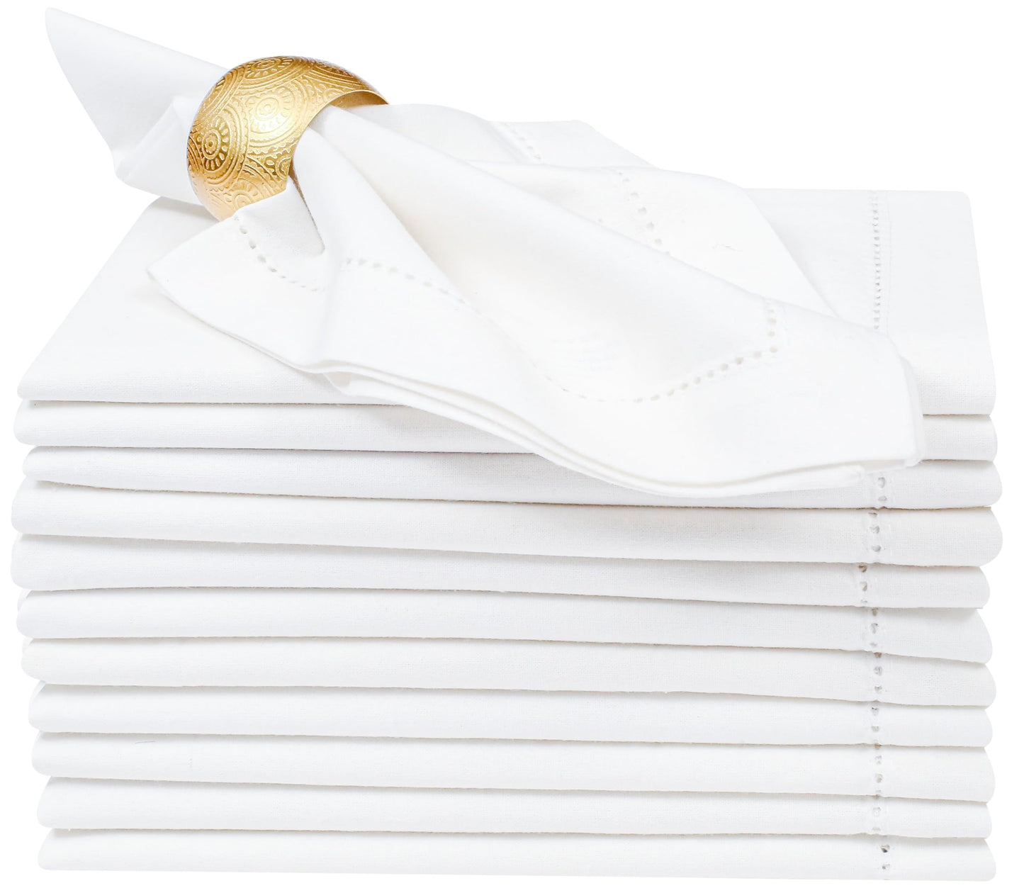 Lightnpro Decorative Cloth Dinner Napkins with Hemstitched, Wedding, Cocktail & Party Napkins, Mitered Corners, Machine Washable, 12 Elegant Table Napkins for Special Occasions - 18x18 Inch White