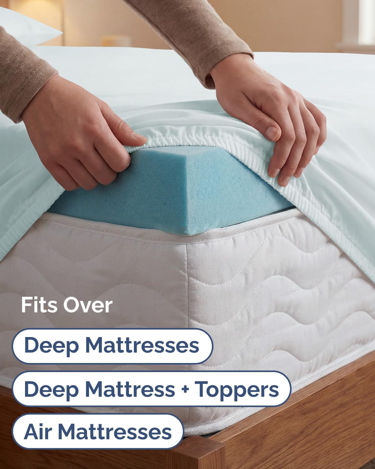 Skiennix Extra Deep Twin XL Sheet Set | 4-Piece Breathable Cooling Bedding - Soft, Wrinkle-Free Ice Blue