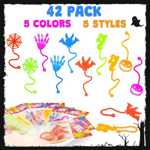 Halloween Party Favor Goodie Bag Stuffers for Toddlers 42 PCS, Halloween Sticky Hands for Kids, Boo Trick or Treat Basket Pinata Fillers Birthday Classroom Prizes Supplies Games Stuff for Boys Girls