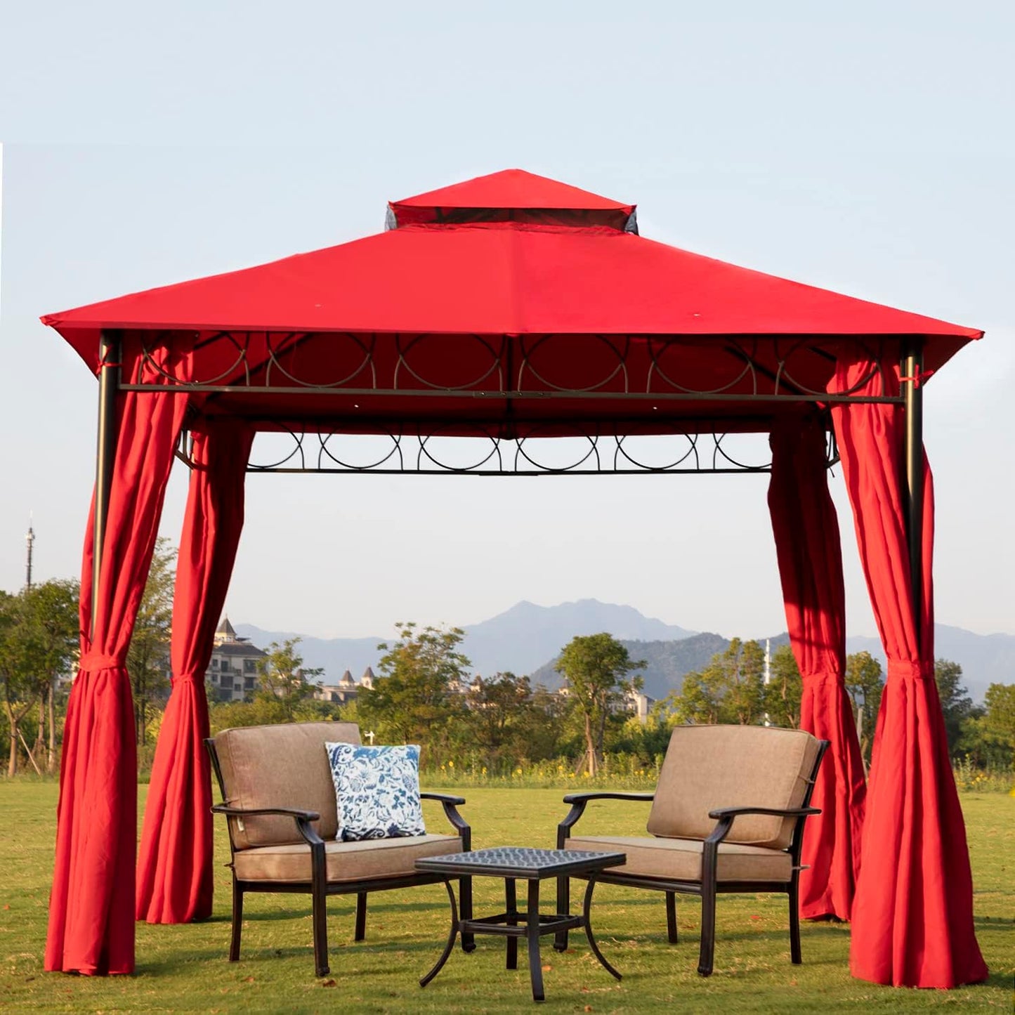 Skiennix Outdoor Canopy Tent - UV Protection Gazebo with 4 Sidewalls | 10'x10', Red