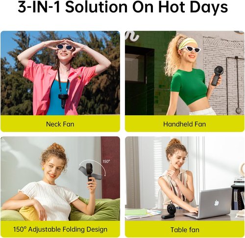 JISULIFE Handheld Fan Life7 - Powerful 5-Speed Cooling | 19.5H Runtime, 5000mAh Battery, Portable Design (Black)