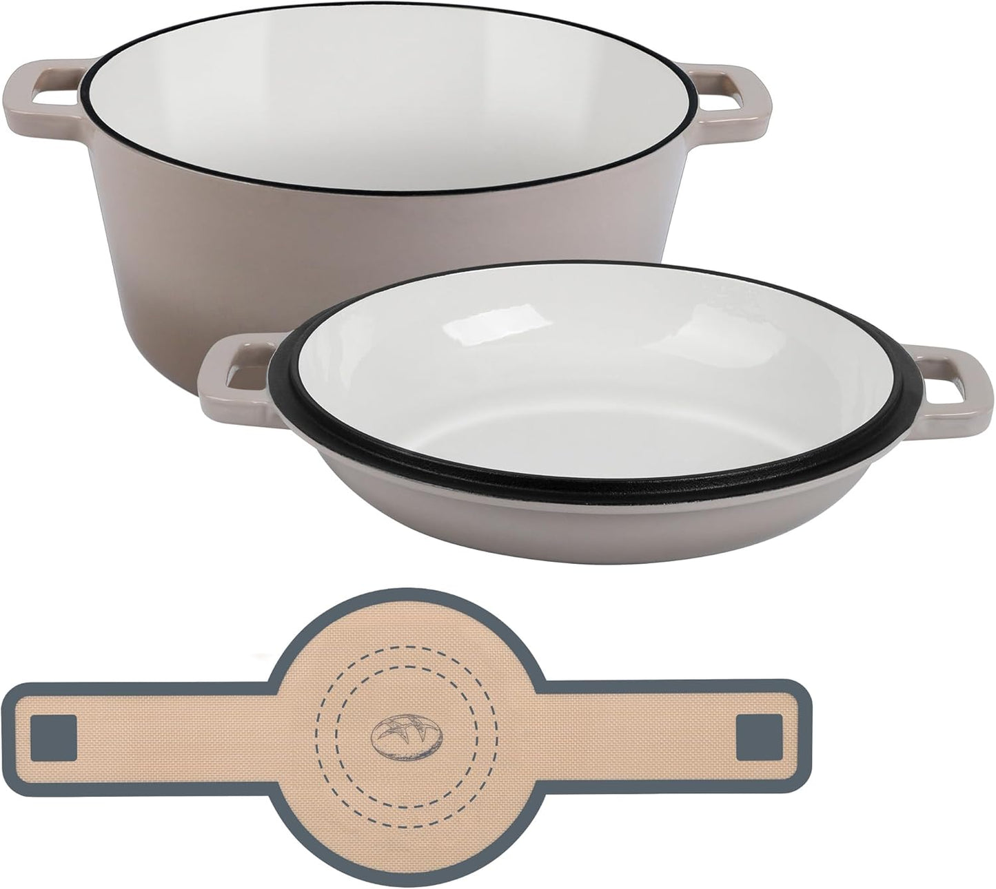 E-far 5 Quart Enameled Cast Iron Dutch Oven, 2 in 1 Dutch Oven Pot with Skillet Lid and Silicone Bread Sling, Ideal for Bread Baking, Cooking, Stewing, Frying, Induction & Oven Safe - Red