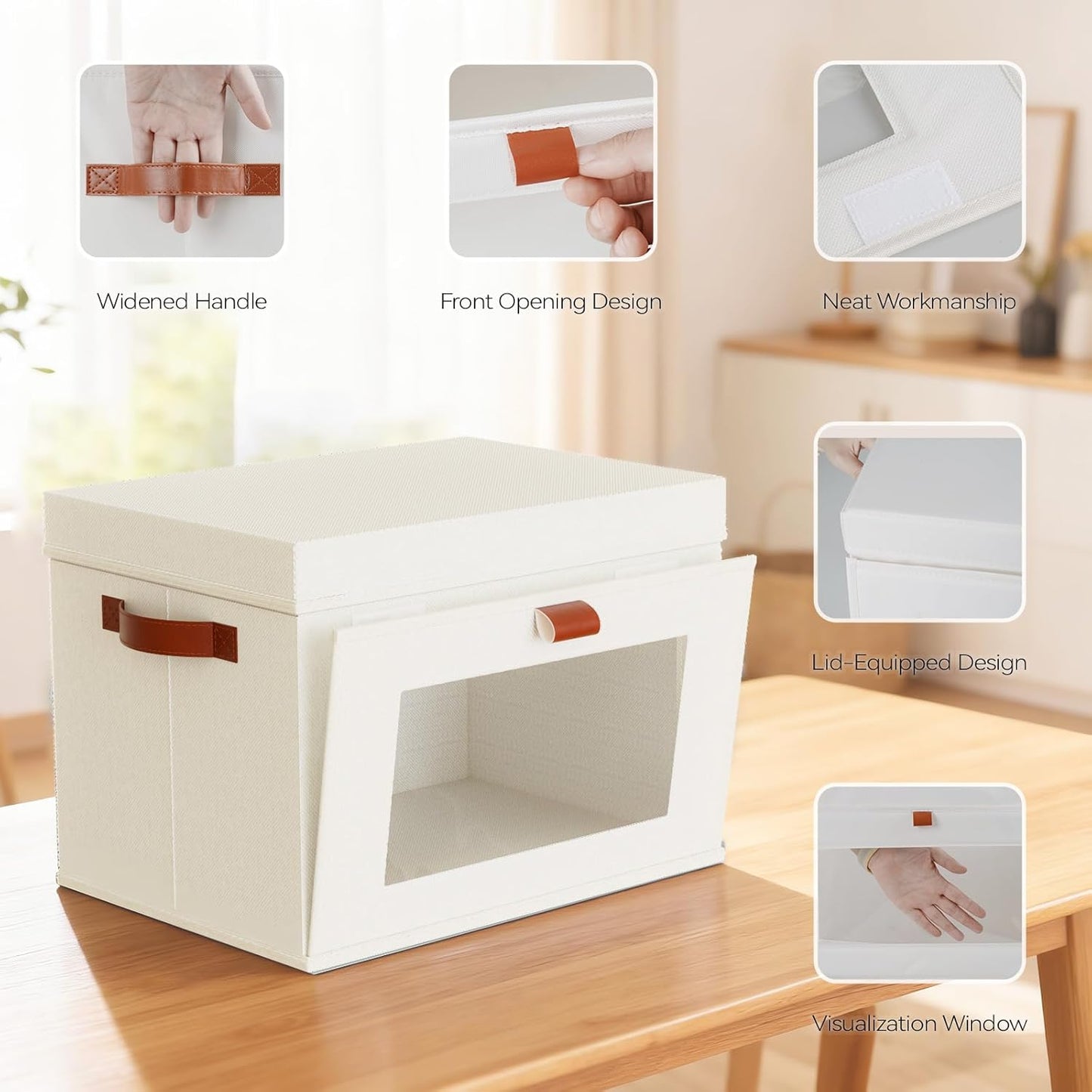 Large Storage Bins with Lids by [Brand Name] - Stackable & Collapsible Oxford Fabric Organizers | 16.5” x 11.8” x 11”
