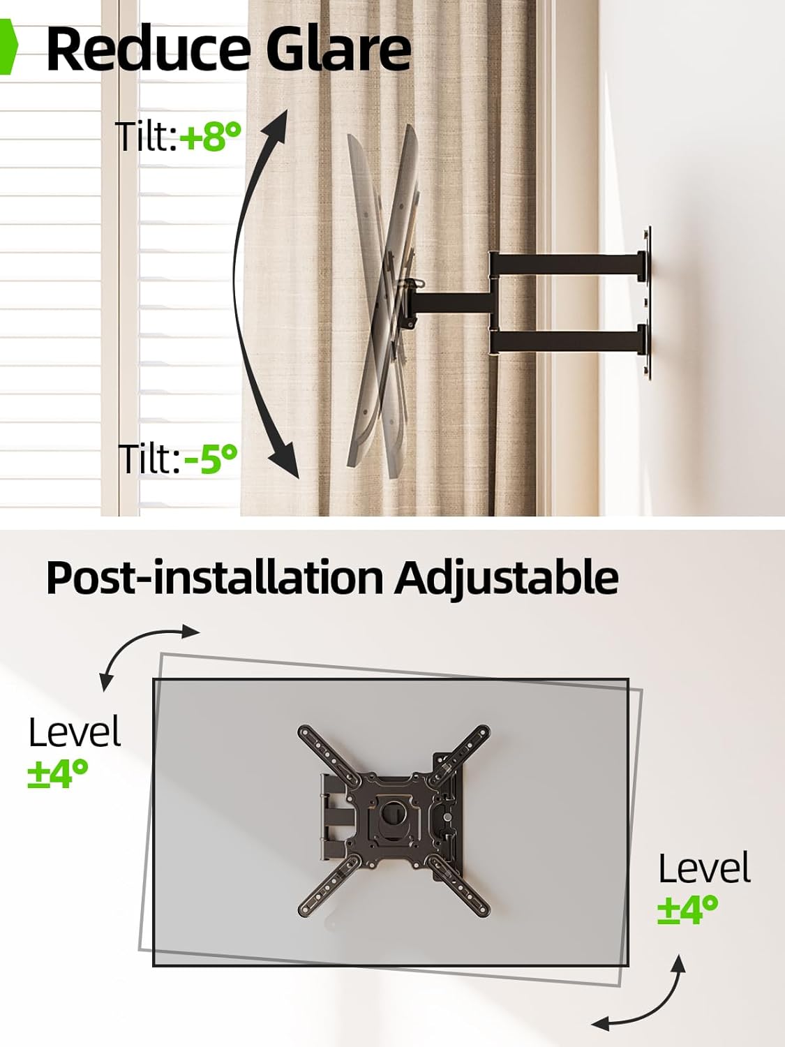 USX Mount Full Motion TV Wall Mount - Swivel & Tilt Design for 26-60 Inch TVs, Max VESA 400x400mm
