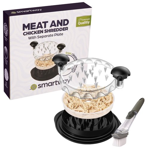 2025 Model Chicken Shredder – Separate Plate, Automatic Soap Dispenser Cleaning Brush, Anti-Slip – Large 9.8” Chicken Breast Meat Shredder, Chicken Shredder Tool Twist, Dishwasher Safe, BPA Free