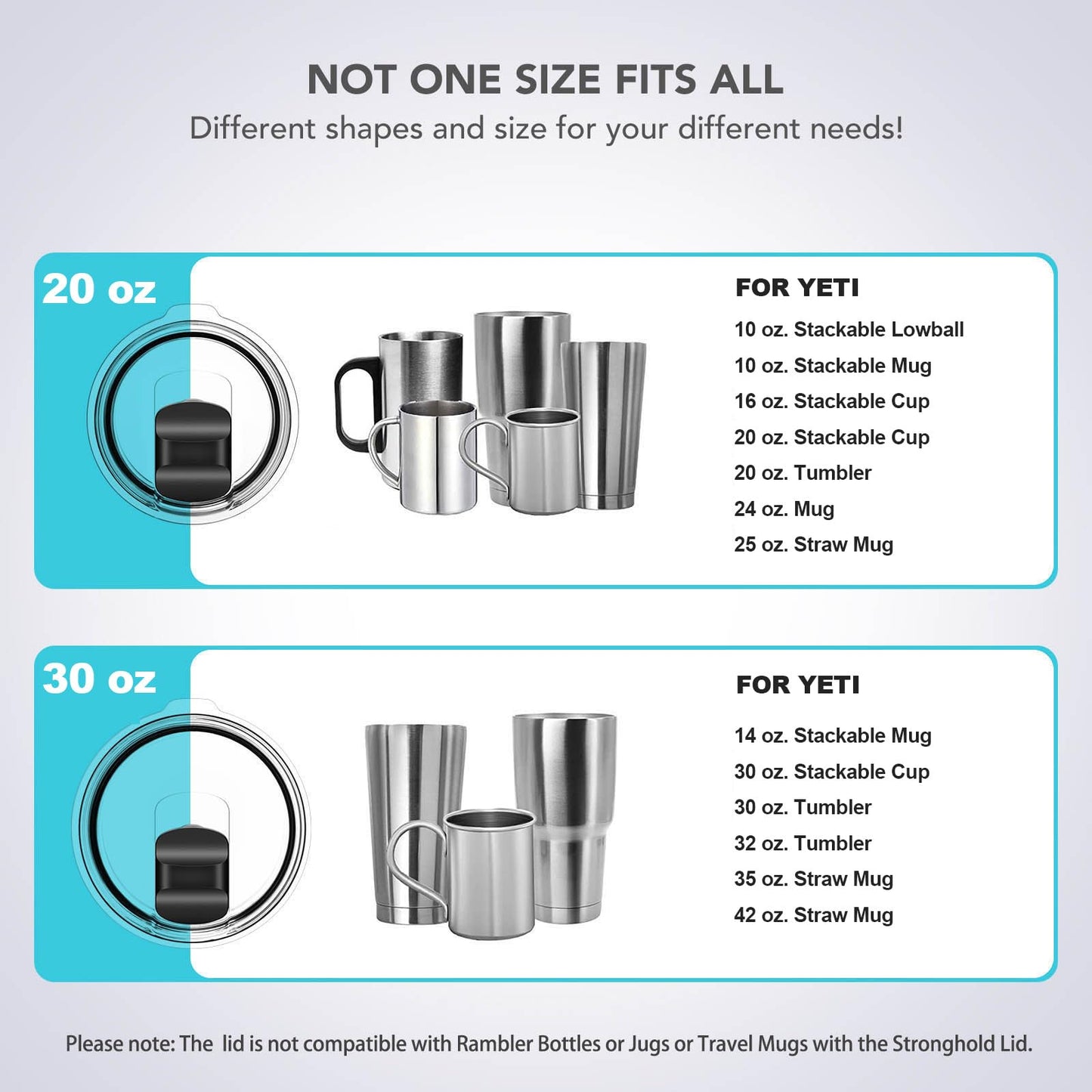 30 oz Tumbler Lid, Replacement Lids Compatible for YETI 30/32 oz Tumbler, 14 oz Mug and 35 oz Straw Mug, 2 Pack Travel Spill Proof Cup Lids Covers with Magnetic Slider Switch, BPA Free