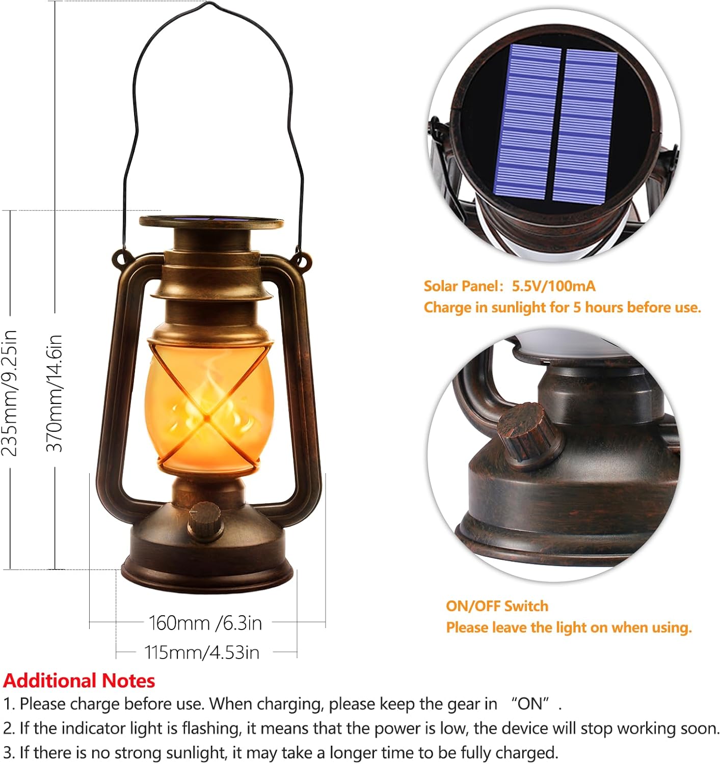 Wondrastical Solar Lanterns - Waterproof Flickering Flame LED Lights | 2 Pack Vintage Bronze for Outdoor Use