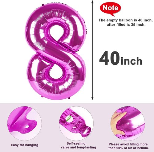 40 Inch Rose Purple Number 8 Balloon - Perfect for 8th Birthday Celebrations & Events