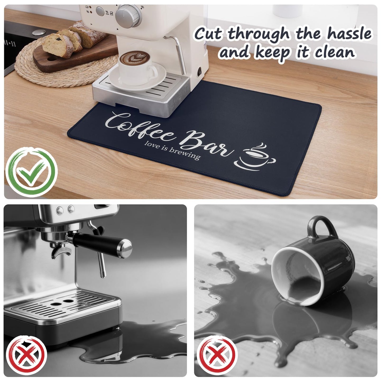 SHACOS Christmas Coffee Mat 2-Pack 12x19 Absorbent Non Slip Coffee Maker Mat for Countertop Accessories Heat Resistant, Christmas Red