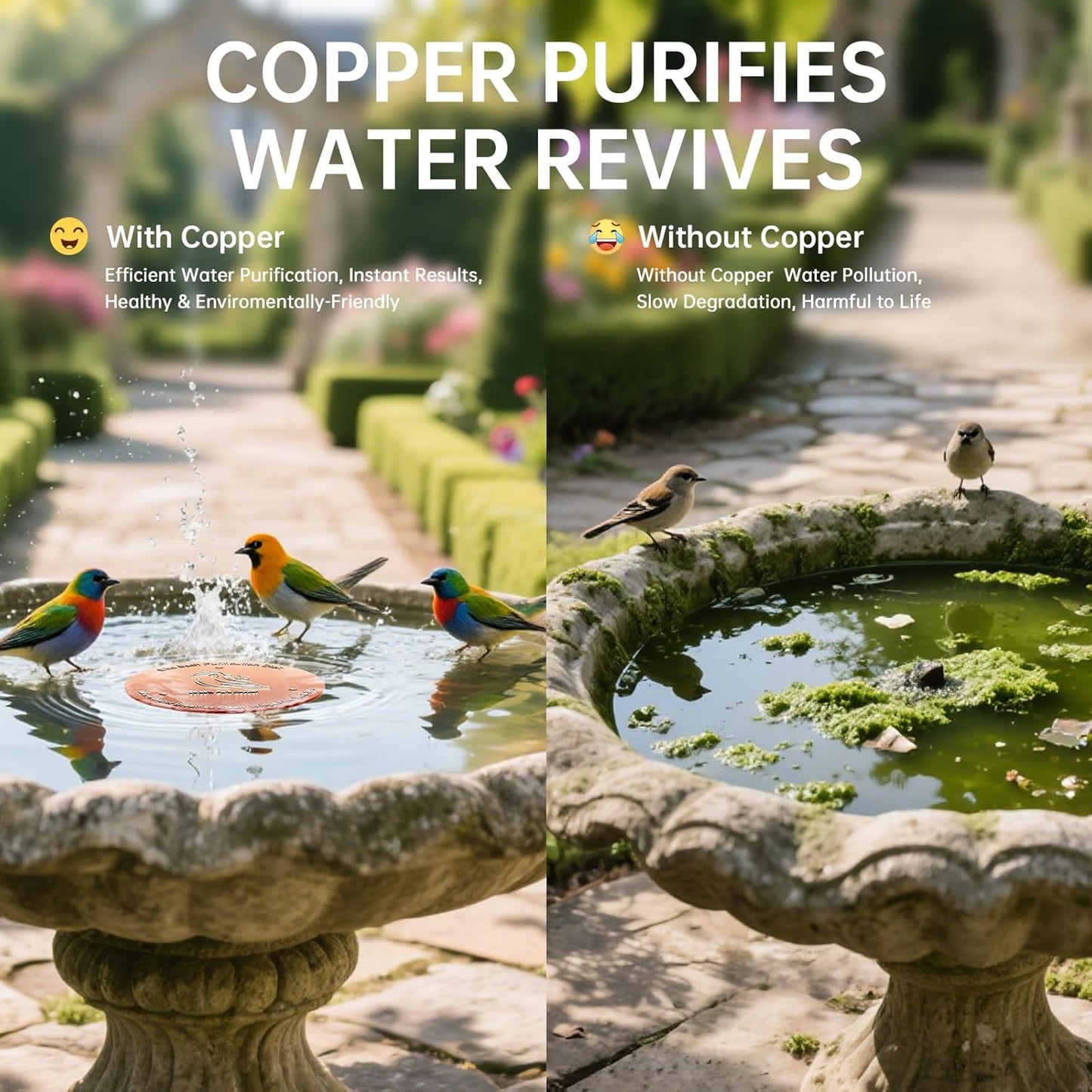 Skiennix Bird Bath Copper Disk - Premium 0.6mm Sturdy 99.99% Pure Copper for Year-Round Clean Water
