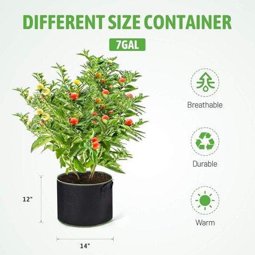 Delxo 10-Pack Grow Bags - Heavy Duty 7 Gallon Aeration Fabric Pots with Handles for Optimal Plant Growth