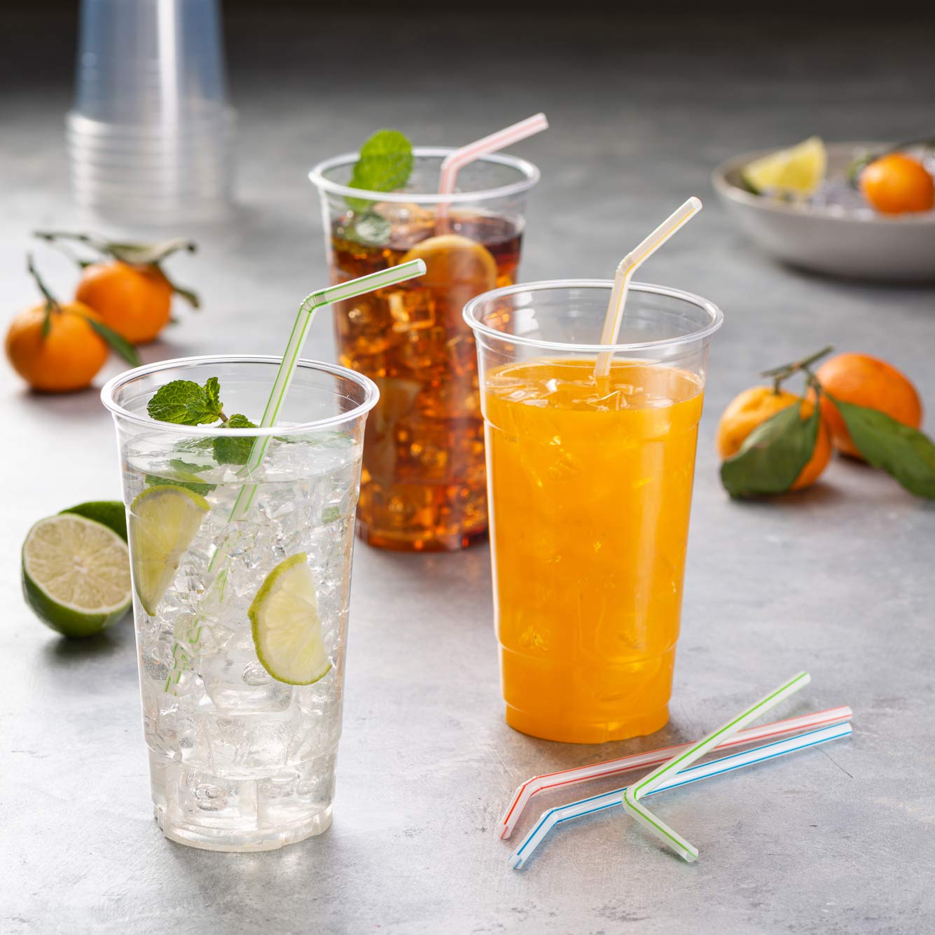 [500 Pack] Striped Flexible Plastic Drinking Straws Disposable Straw 8'' inches Tall Assorted Colors