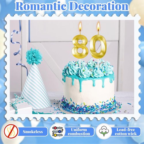 80th Birthday Candles - Festive Cake Decorations for Him & Her | Number Cake Toppers