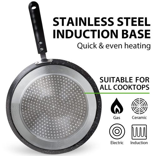 BUECMUE 10.5 Inch Nonstick Crepe Pan with Spreader Induction Compatible, for Egg Omelet and Flat Pancake Frying Pan, PFOA & PTFEs Free (Black)