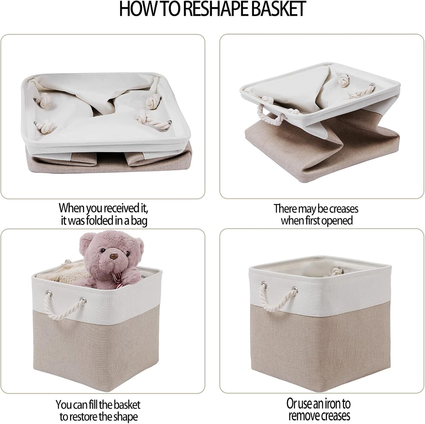 MidmmVick Cube Storage Bins - 11x11 Inch Collapsible Fabric Bins, 6-Pack for Home & Office (White & Beige)