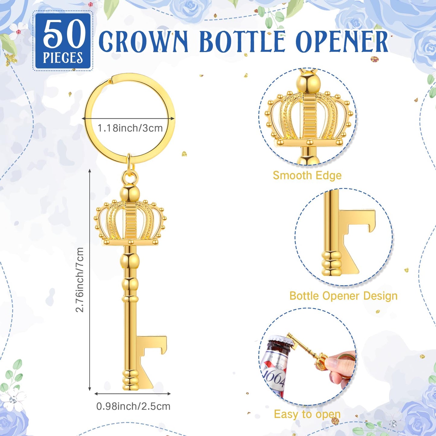 Ferreve 50 Sets Baby Shower Bottle Opener Favors Included Bottle Opener Keychain Crown Charms Keychain Thank You Cards Organza Bags Baby Shower Return Gifts for Guests (Classic)
