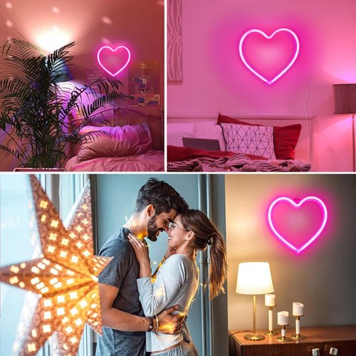 2-Pack Pink Heart Neon Sign, Neon Heart Lights Battery Operated or USB Powered For Valentines Day Decorations, LED Valentines Lights for Wedding Proposal Anniversary Mothers Day Girls’ Bedroom Decor