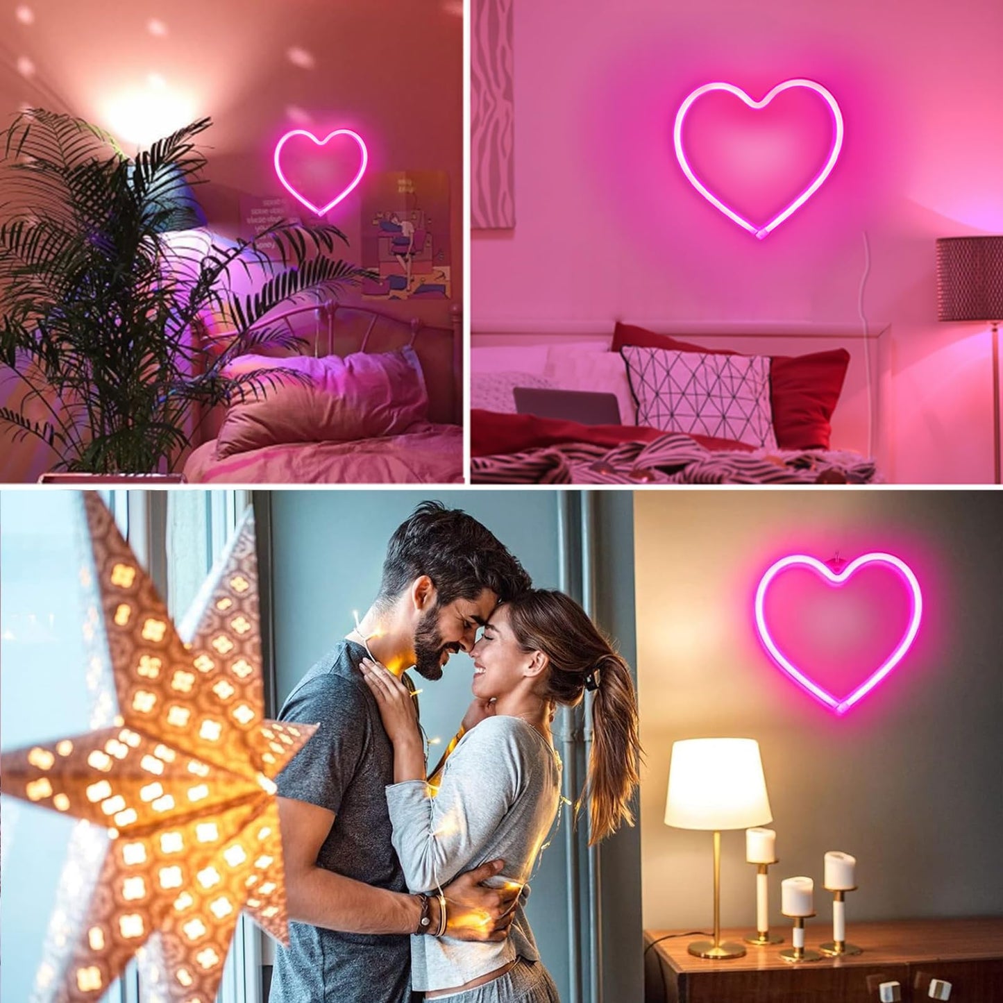 Pink Heart Neon Sign, Battery Operated or USB Powered LED Heart Lights for Valentines Day Decoration, Valentines Gifts for Wife Wedding Proposal Anniversary Mother's Day Girls’ Room Table Wall Decor