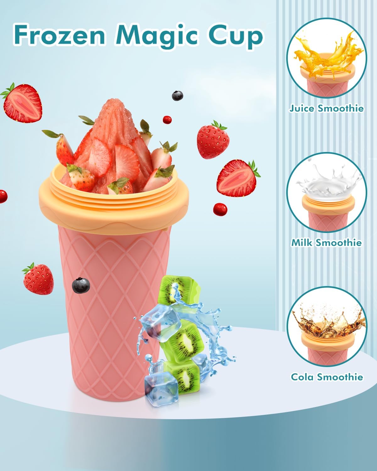 Skiennix Slushie Cup - Portable Smoothie Maker with Lids & Straws | Perfect for Juices & Ice Cream (Pink)