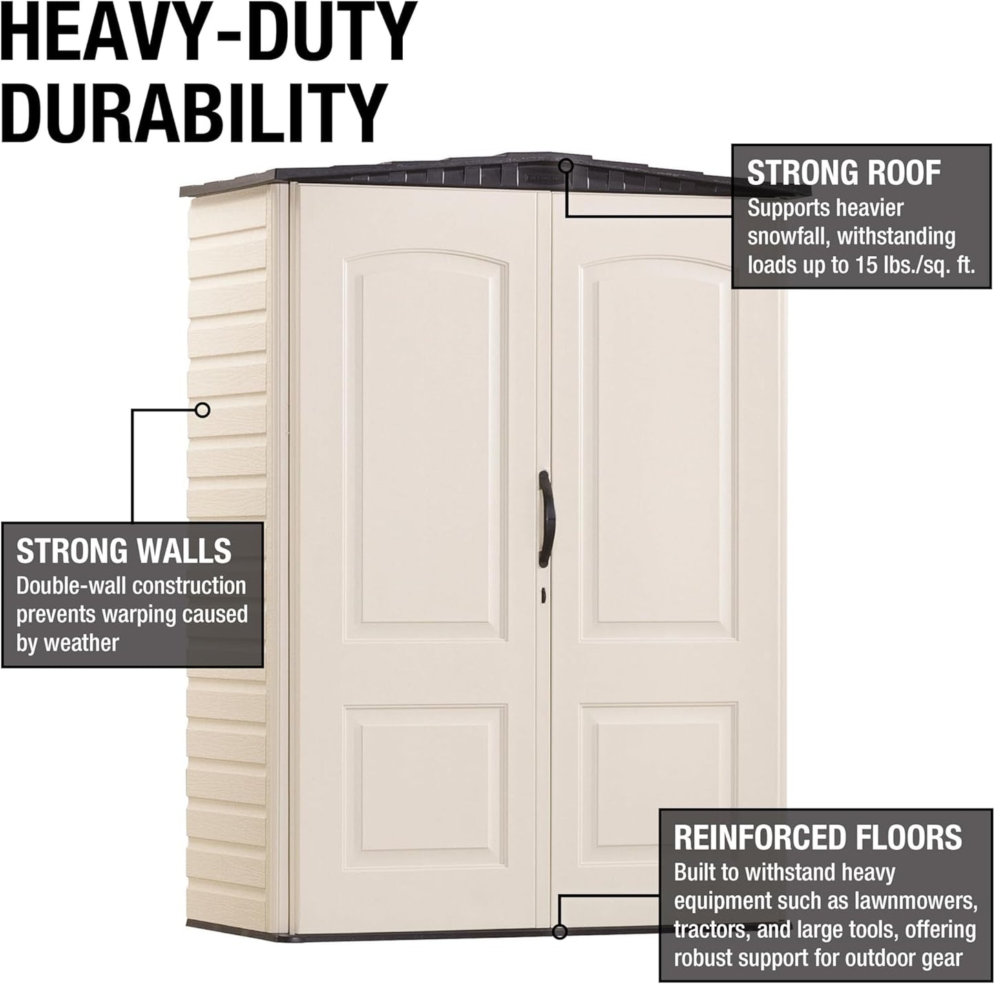 Rubbermaid Outdoor Storage Shed - Small Vertical Resin Design, Weather Resistant | 2.3 x 4.6 Ft, Beige/Brown
