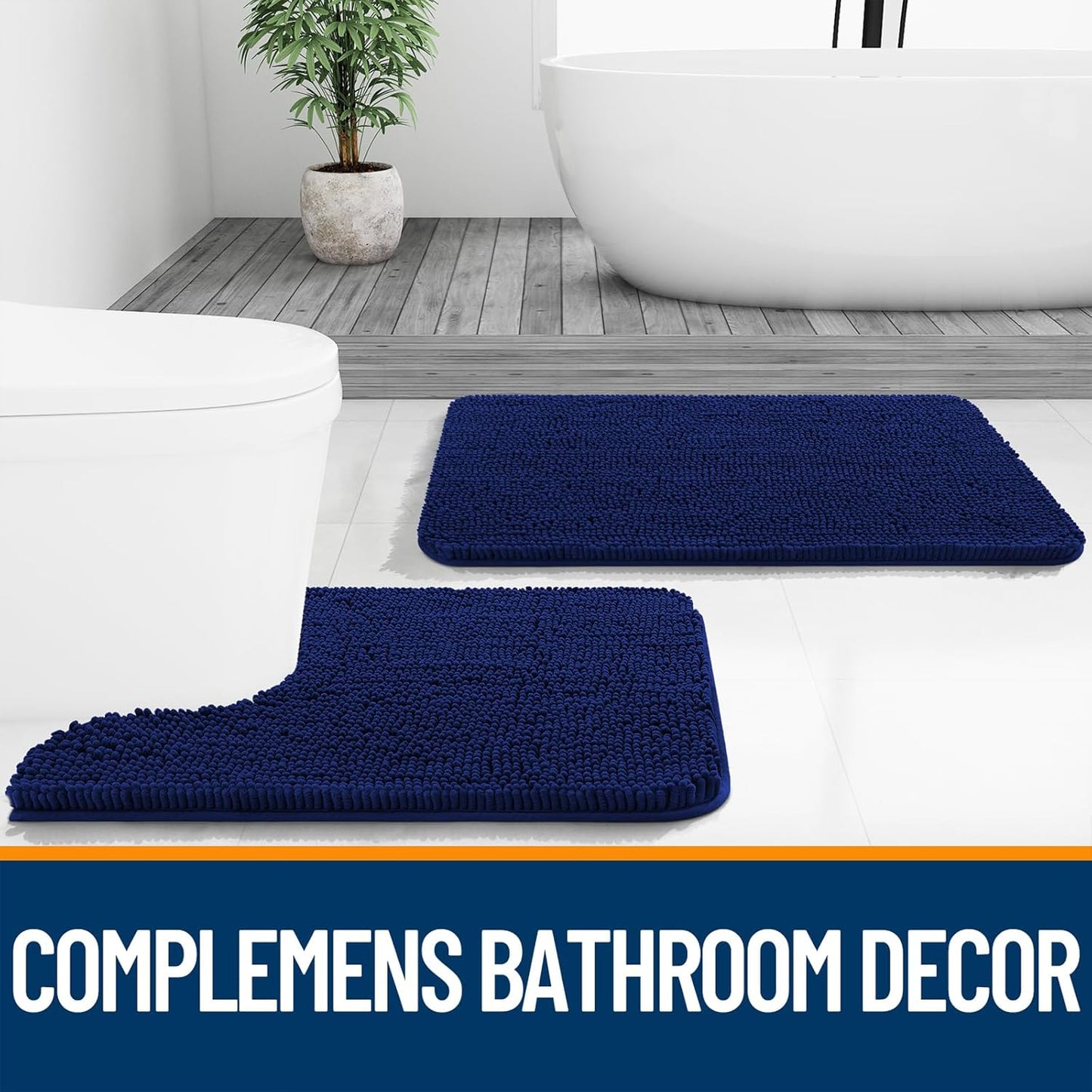 OLANLY Bathroom Rugs - Extra Soft Absorbent Chenille Mats | Quick-Dry, Machine Washable, 32x20 Navy