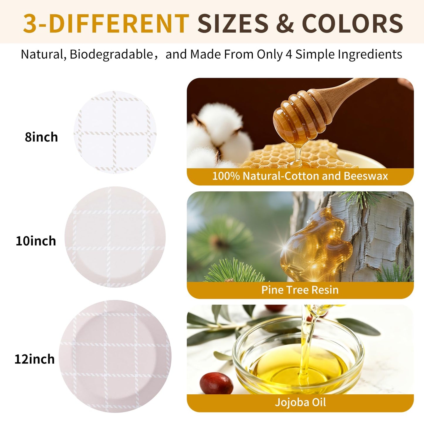 Reusable Bowl Covers for Bread Proofing- 3pc Beeswax Bowl Covers Reusable 8/10/12 Inch, 100% Organic Cotton, Elastic Cover for Sourdough- Shower Caps for Sourdough Bread, Dough Proofing & Food Storage