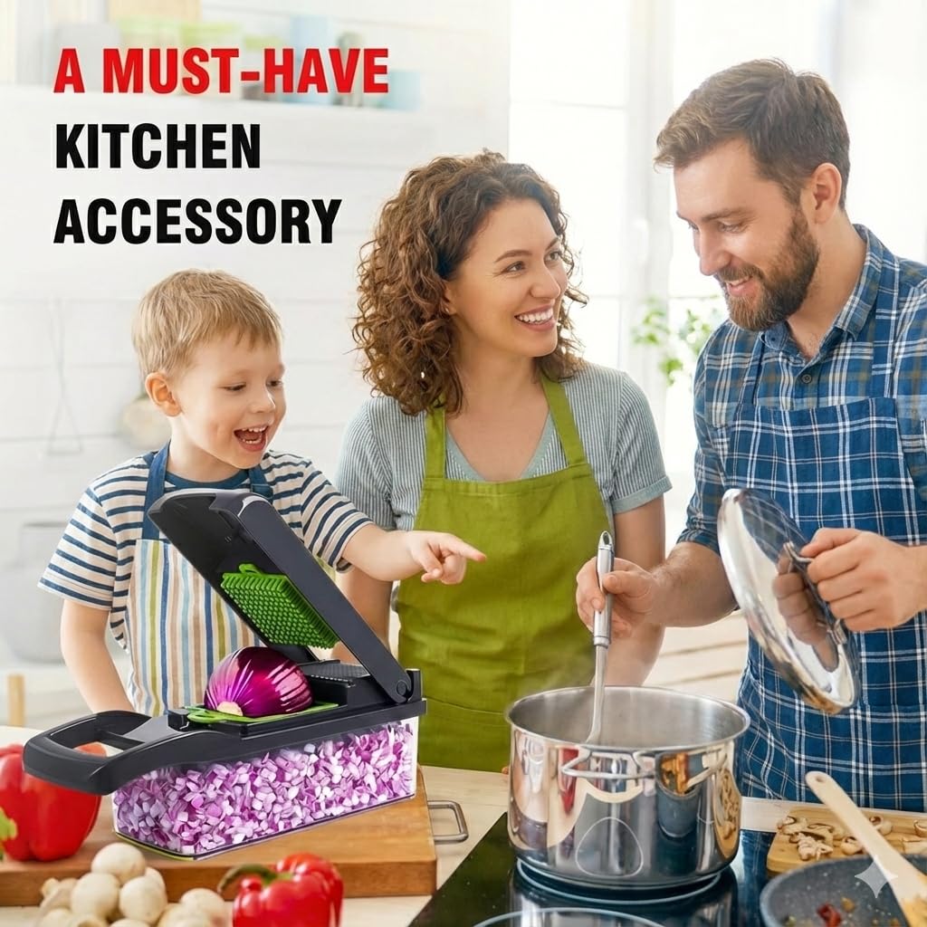 Vegetable Chopper, All in One Vegetable Chopper, 16 Blade Slicer for Kitchen, Food Chopper, Vegetable Slicer and Spiralizer, Cutter, Dicer, Grater, Kitchen Gadgets Sets with Container,
