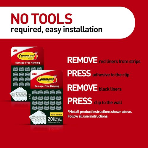 Command Outdoor Light Clips - 40 Clear Clips & 48 Weather-Resistant Strips for Damage-Free Hanging