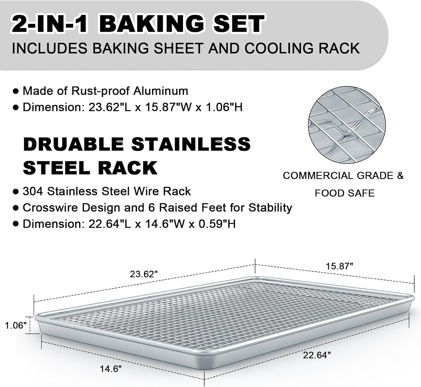 Skiennix 24 Inch Baking Sheet Set - Extra Large Natural Aluminum Cookie Trays | Nonstick & Warp Resistant