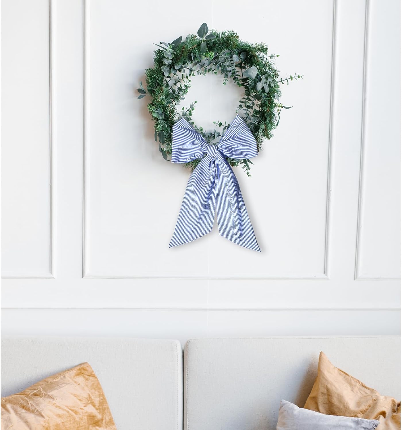 Skiennix Baby Shower Wreath Sash - Blue Seersucker Design for Front Door Decor | Holiday & Birthday Celebrations