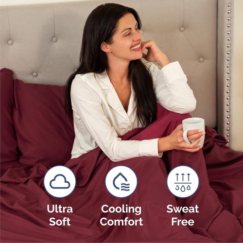 Cal King Size 4-Piece Sheet Set - Comfy Cooling Bed Sheets for Luxury Hotel Feel - Oeko-Tex Certified - Burgundy