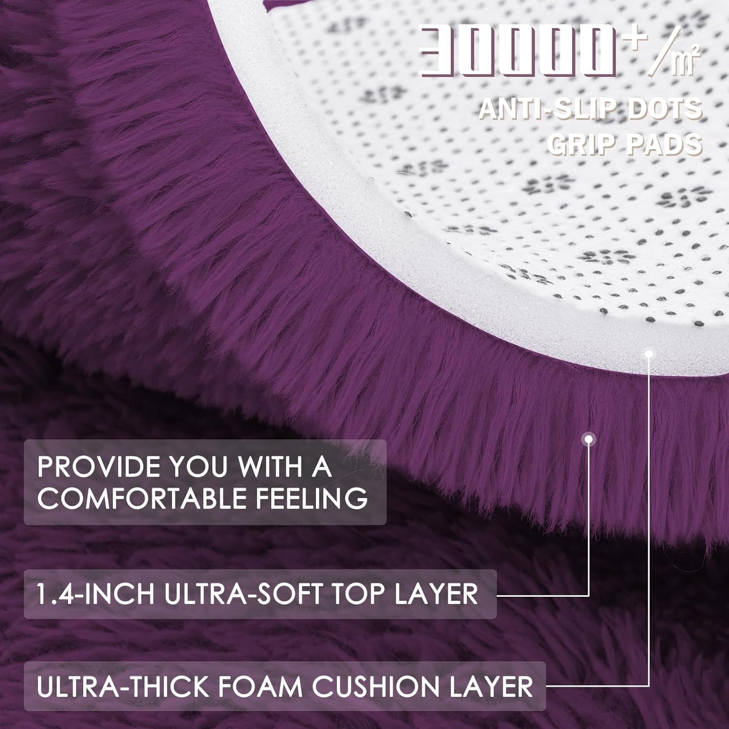 OLANLY Dark Purple Round Rug - Soft, Fluffy Shaggy Carpet | 6 ft Machine Washable Area Rug for Bedroom & Living Room Decor