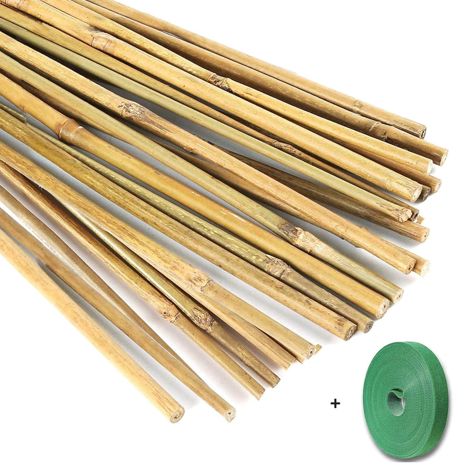 Yowlieu 20 Pcs Natural Bamboo Stakes - 18 Inch Plant Support Sticks with Garden Ties for Indoor & Outdoor Use