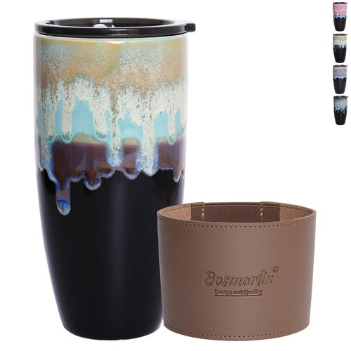 Bosmarlin Ceramic Travel Coffee Mug with Lid, 21 oz, Portable Coffee Cup for Car Cup Holder, Microwave and Dishwasher Safe, Reactive Glaze