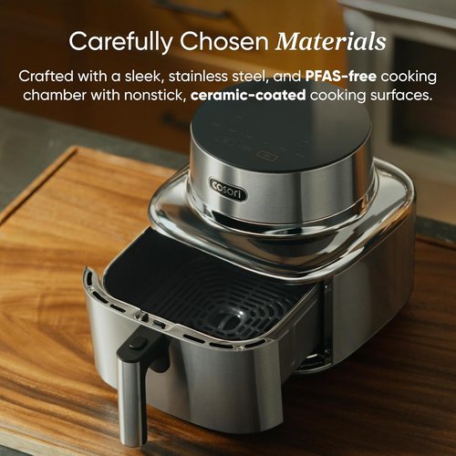 Cosori Smart Air Fryer - 6.5 Qt Stainless Steel with PFAS-Free Ceramic Coating | Max 450°F, Versatile Cooking