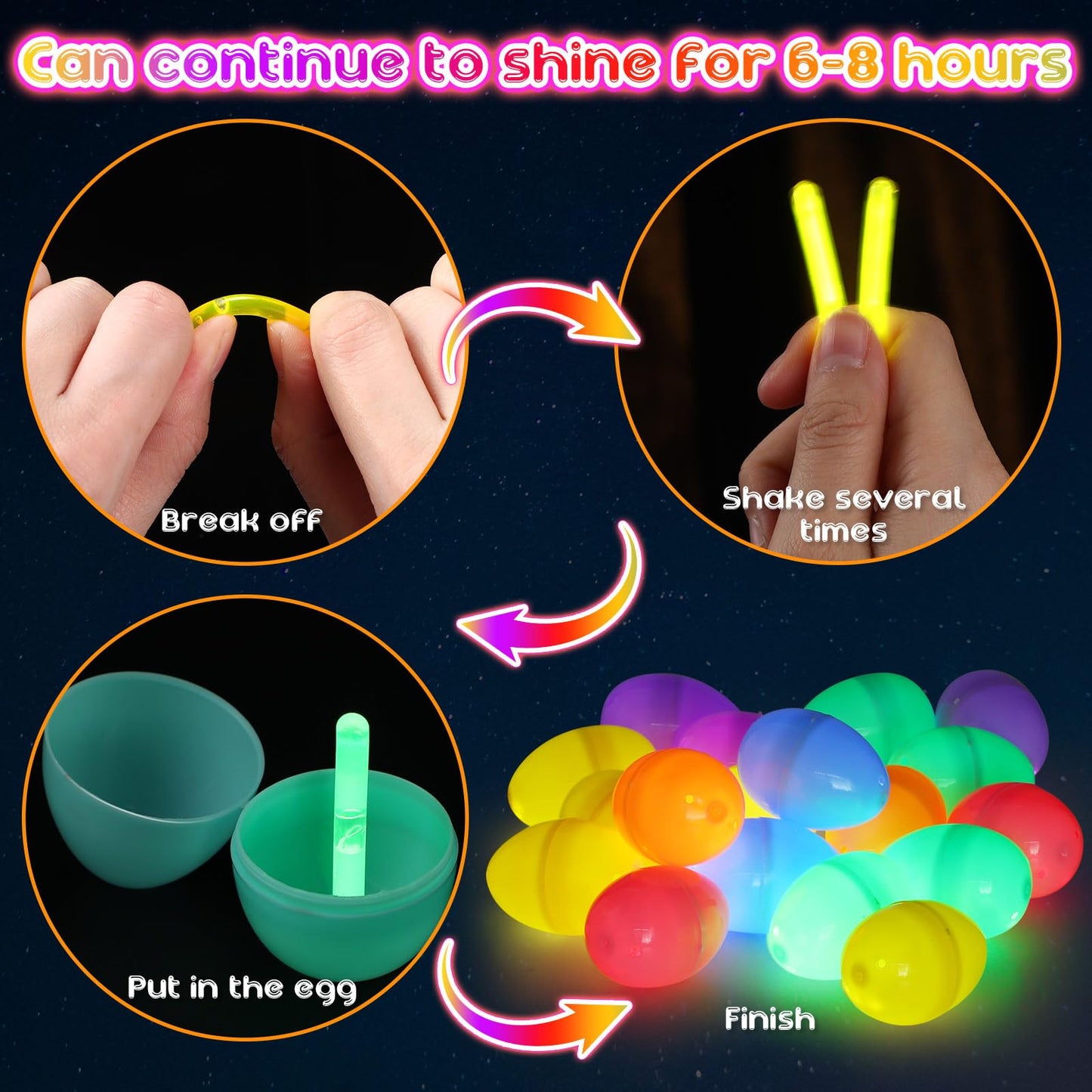 PullCrease 720 Pieces Easter 1.77 Inch Glow in The Dark Eggs Bulk Include 360 Pcs Mini Easter Glow Eggs with 360 Pcs Mini Sticks Basket Stuffers for Night Egg Hunt Party Supplies(Multicolor)