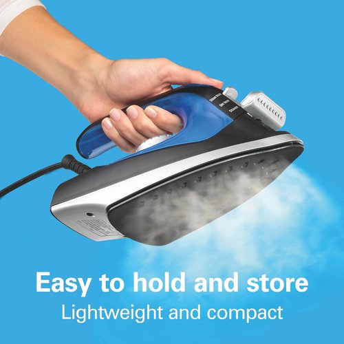 Hamilton Beach 2-in-1 Steam Iron - Versatile Garment Steamer with 5 Temperature Settings, 1200 Watts, Black & Blue