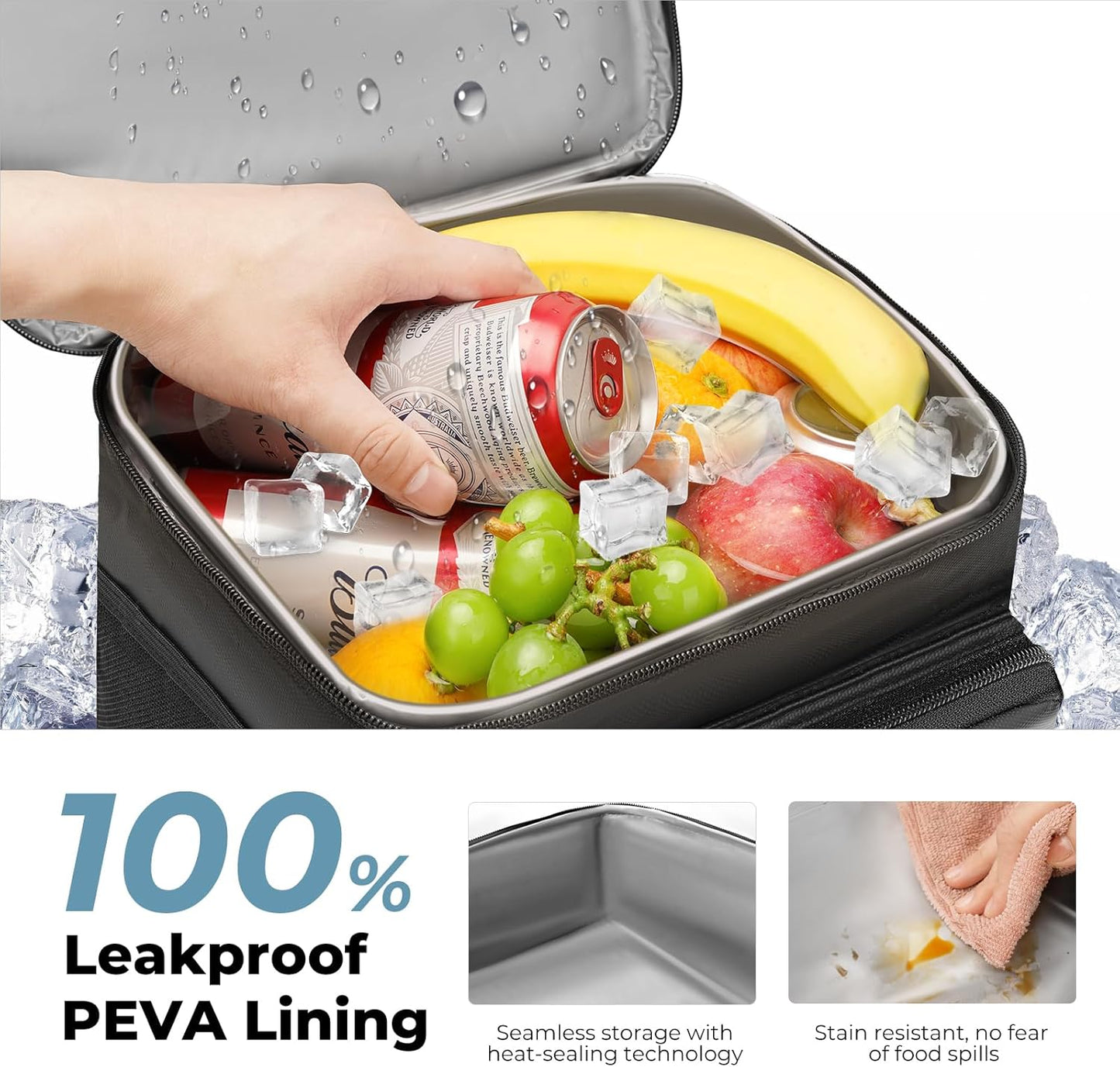 Skiennix Insulated Lunch Box - Double Deck Leakproof Cooler Bag for Work & Travel | 15L Black