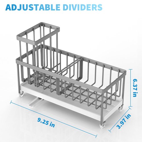 Cisily Sponge Holder for Kitchen Sink, Sink Caddy Organizer with High Brush Holder, Kitchen Countertop Organizers and Storage Essentials, Rustproof 304 Stainless Steel (Gray, 9.25″)
