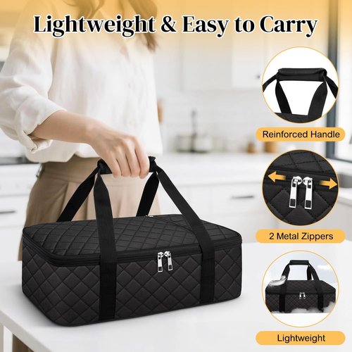 Coobiiya Insulated Casserole Carrier - Thermal Lunch Bag Keeps Food Hot or Cold | Fits 9" x 13" Baking Dish