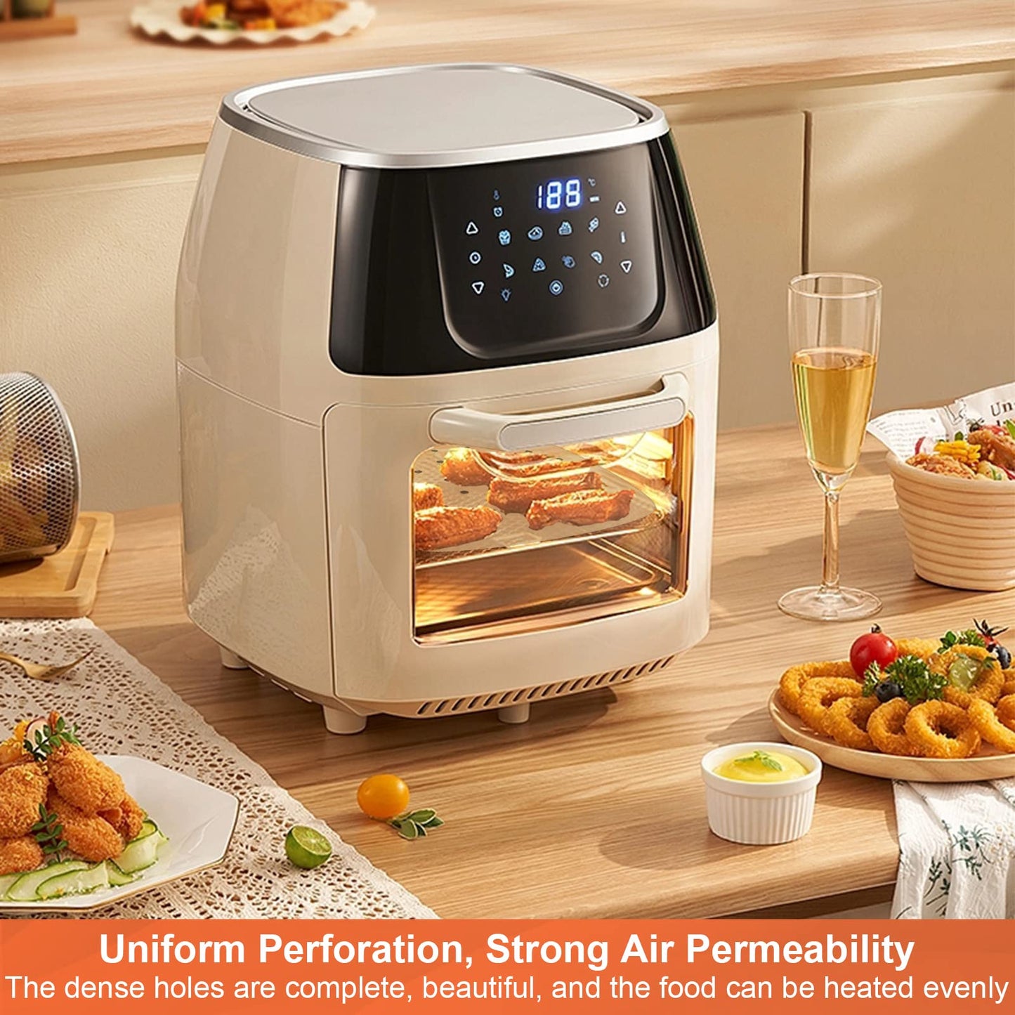Numola 100 Pcs Air Fryer Liners Disposable Parchment Paper, 9 Inch Perforated Airfryer Sheets for Baking, Square Unbleached Non-Stick Steamer Liner for Oven, Microwave, Steaming Basket