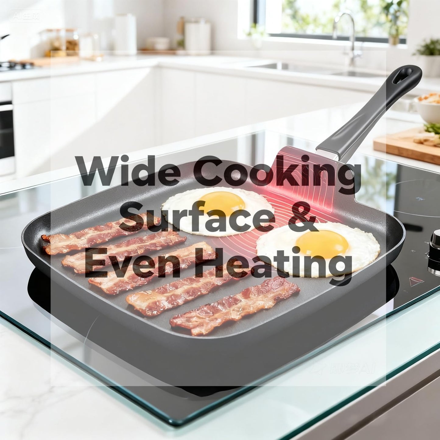 Nonstick Square Griddle Pan for Pancakes Eggs Bacon, 10 inch Family Breakfast Griddle. Aluminum Flat Top Griddle Pan for Gas Electric Stove, Even Heat Distribution Warp-Proof Easy Clean